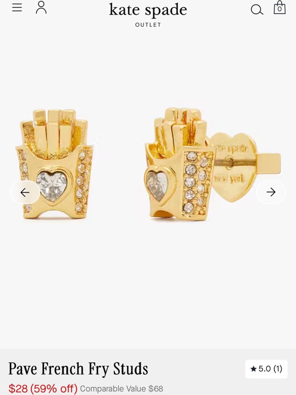 kate spade gold crystal French Fry Stud Earrings